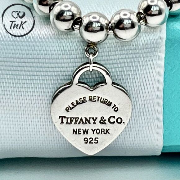 Tiffany & Co. Sterling Silver Return To Blue Enamel Heart Tag Bracelet 6.8” - Picture 8 of 14